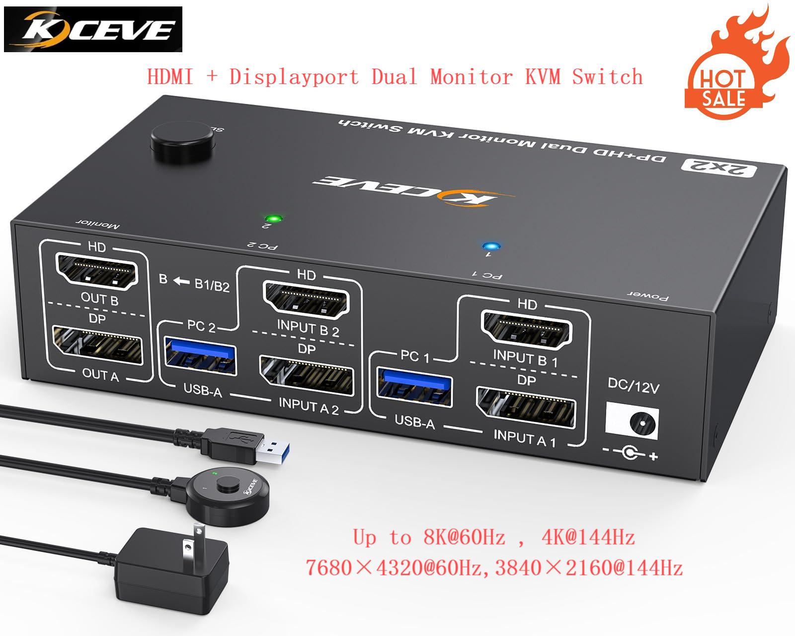 Hdmi Kvm Switch 4 Port Dual Monitor - Przełącznik KVM 4K@144Hz dla 2 monitorów