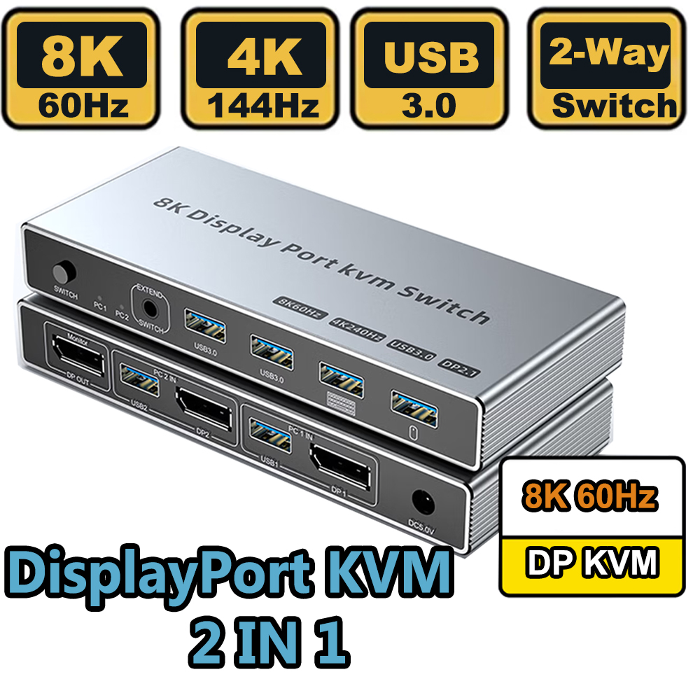 Hdmi Matrix Switch 4X4 4K 60Hz - Przełącznik KVM DisplayPort 2 wejścia 1