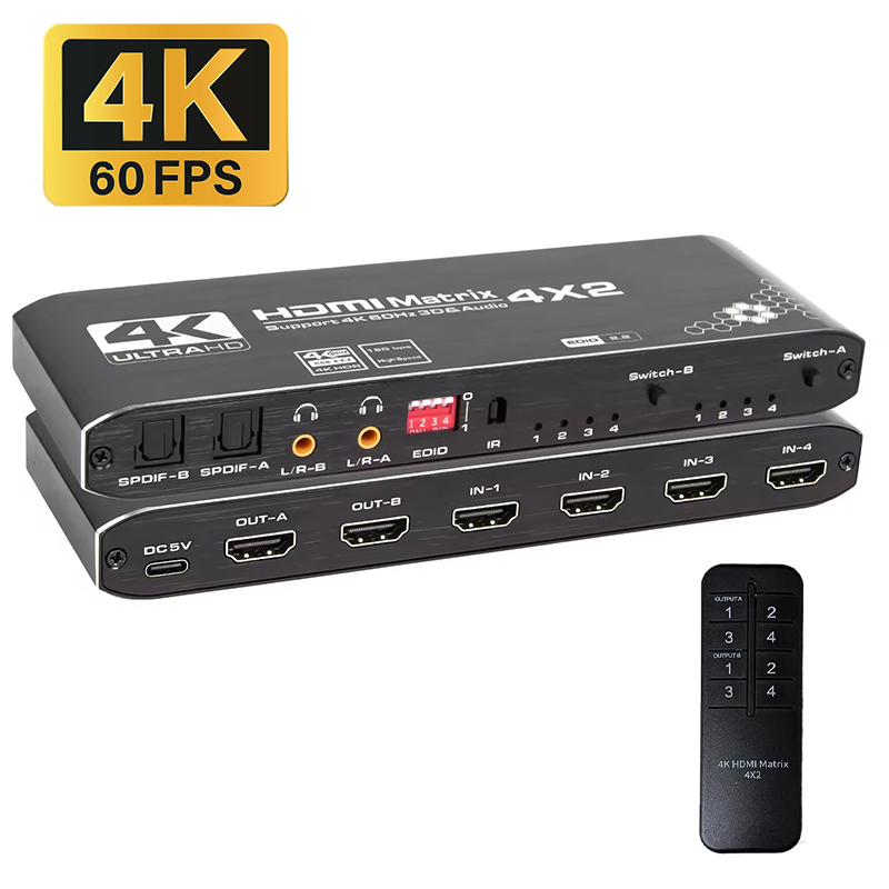Hdmi Splitter 1 In 4 Out 4K 60Hz - Matryca HDMI 4K 4x2 4K@60Hz, przełącznik