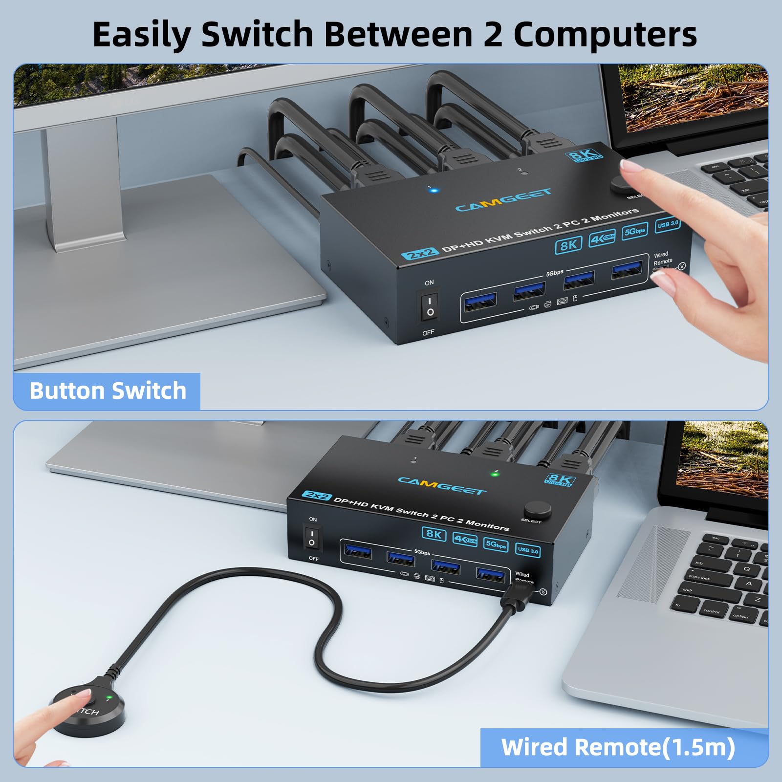 Przełącznik KVM 4K@144Hz na 2  – Hdmi Kvm Switch 4 Port Dual Monitor recenzja i cena