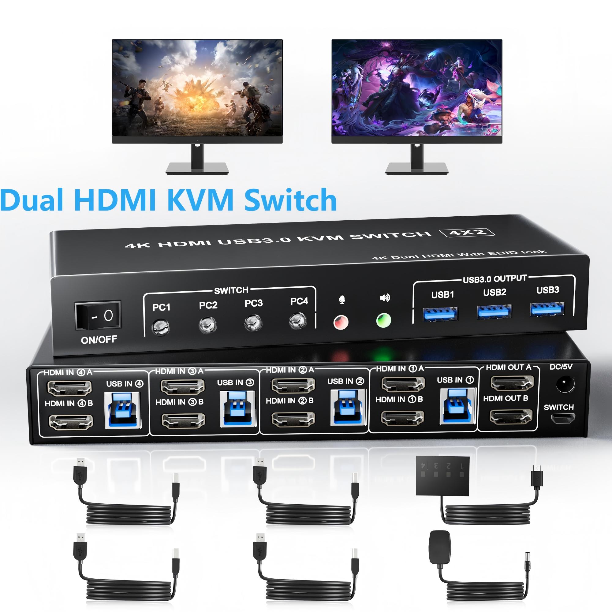 Przełącznik KVM USB 3.0 4 komp – Hdmi Kvm Switch 4 Port Dual Monitor recenzja i cena
