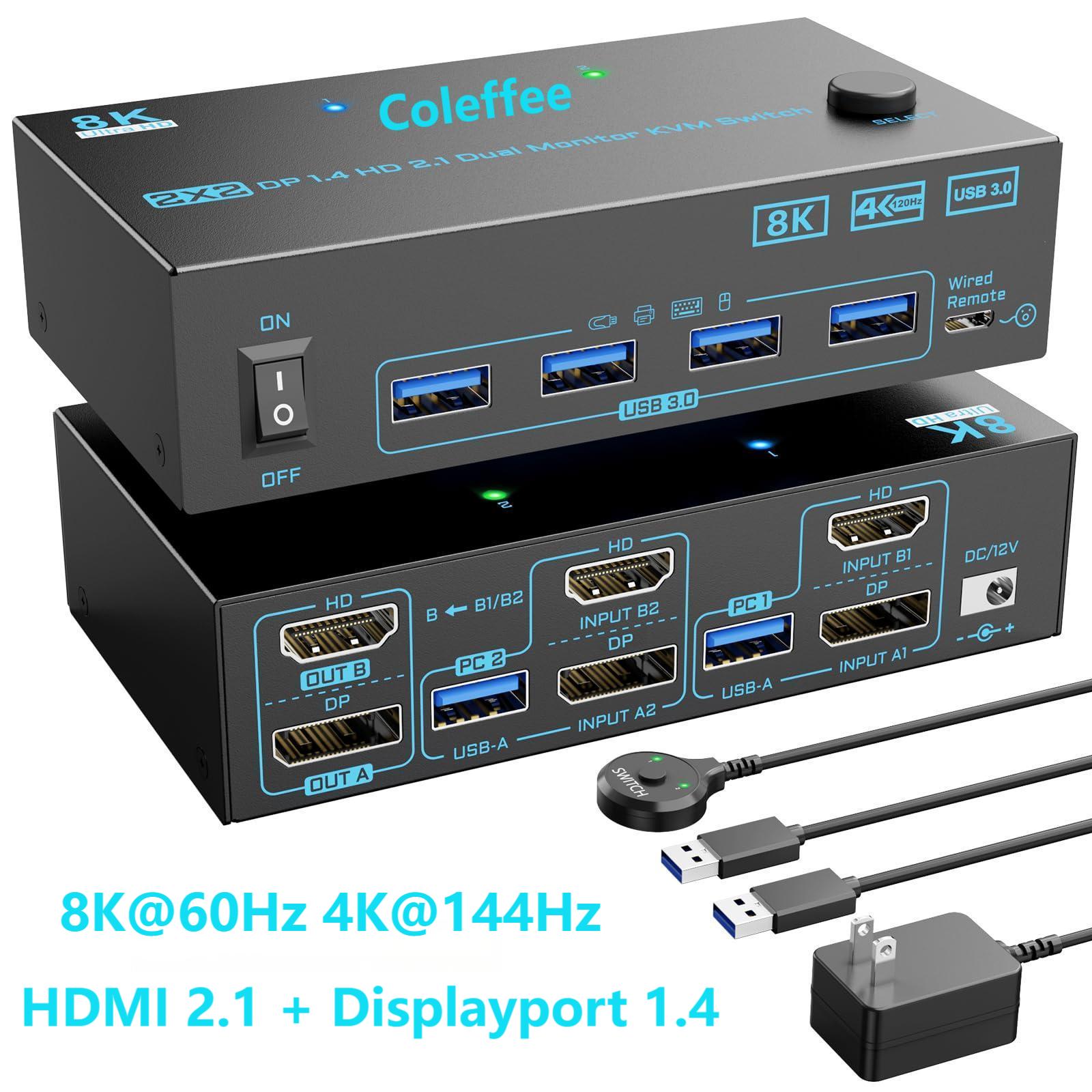 Przełącznik KVM 4K@144Hz 2 mon – Hdmi Kvm Switch 4 Port Dual Monitor recenzja i cena