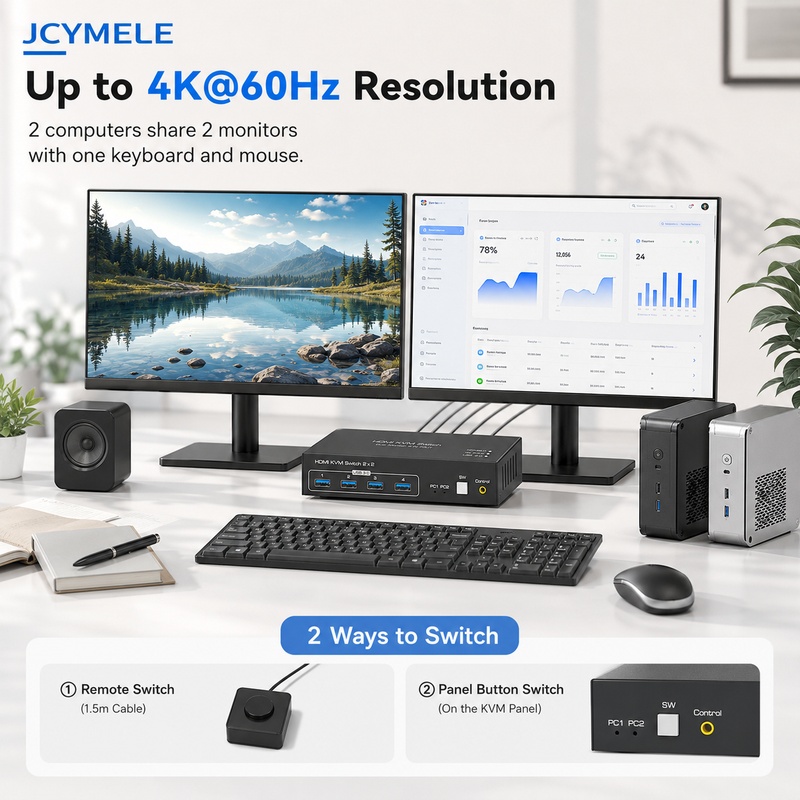 Przełącznik KVM HDMI 2 Kompute – Hdmi Kvm Switch 4 Port Dual Monitor recenzja i cena