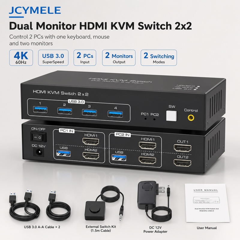 Przełącznik KVM HDMI 2 Kompute – Hdmi Kvm Switch 4 Port Dual Monitor recenzja i cena