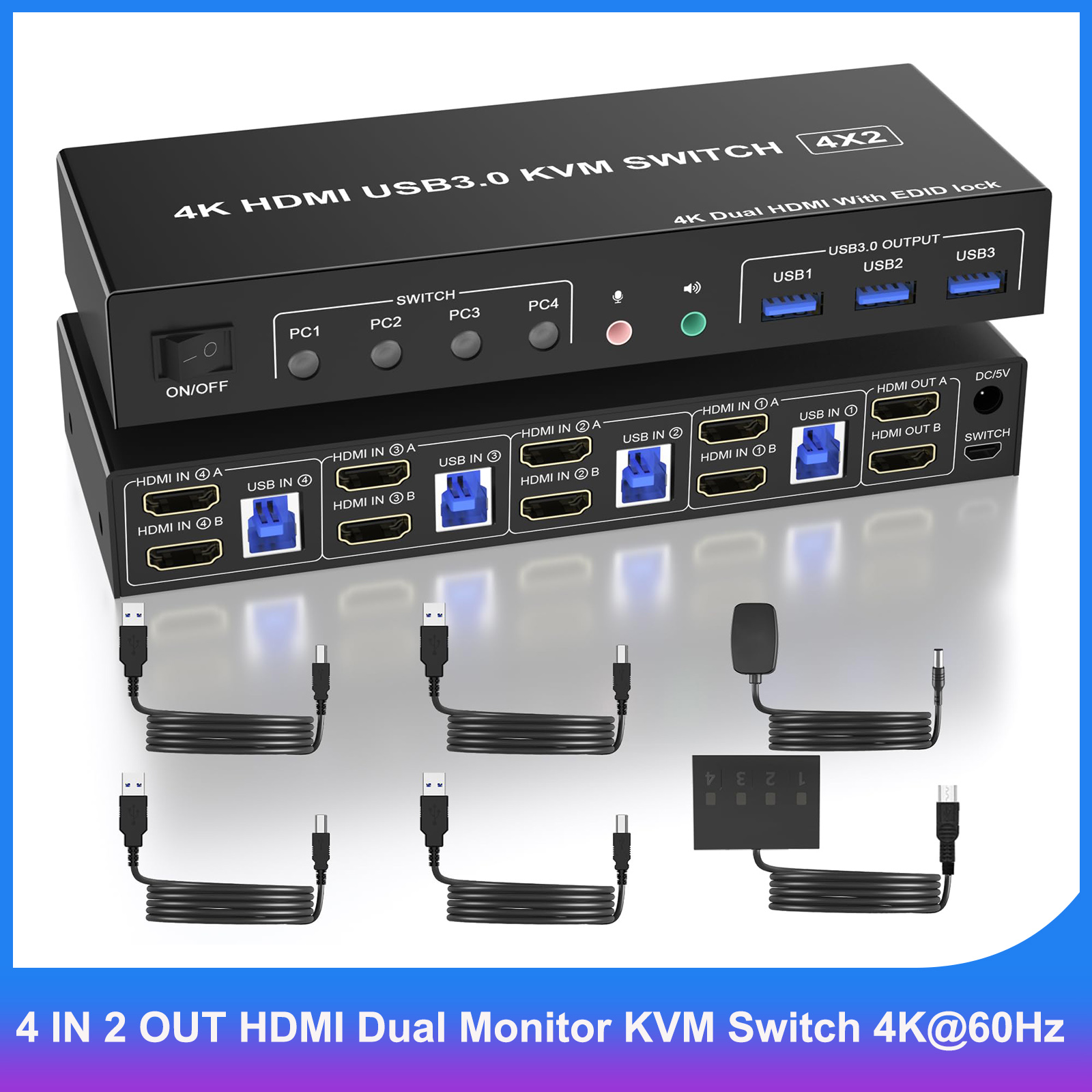 Przełącznik KVM HDMI 4 wejścia – Hdmi Kvm Switch 4 Port Dual Monitor recenzja i cena